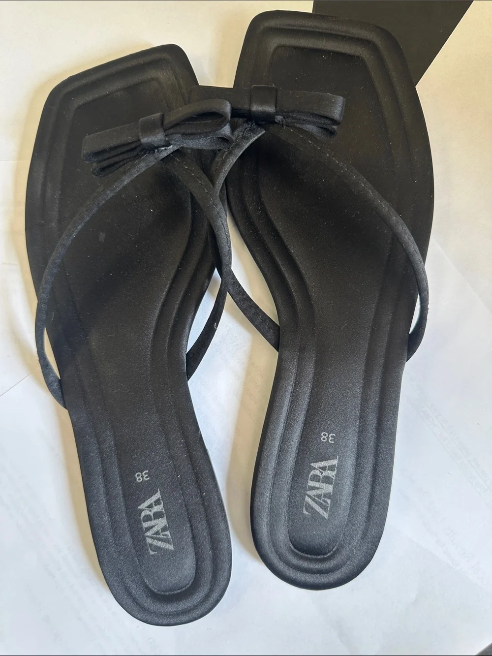 Zara Black Square-Toe Bow Slide Sandals - Women - Picture 5 of 5
